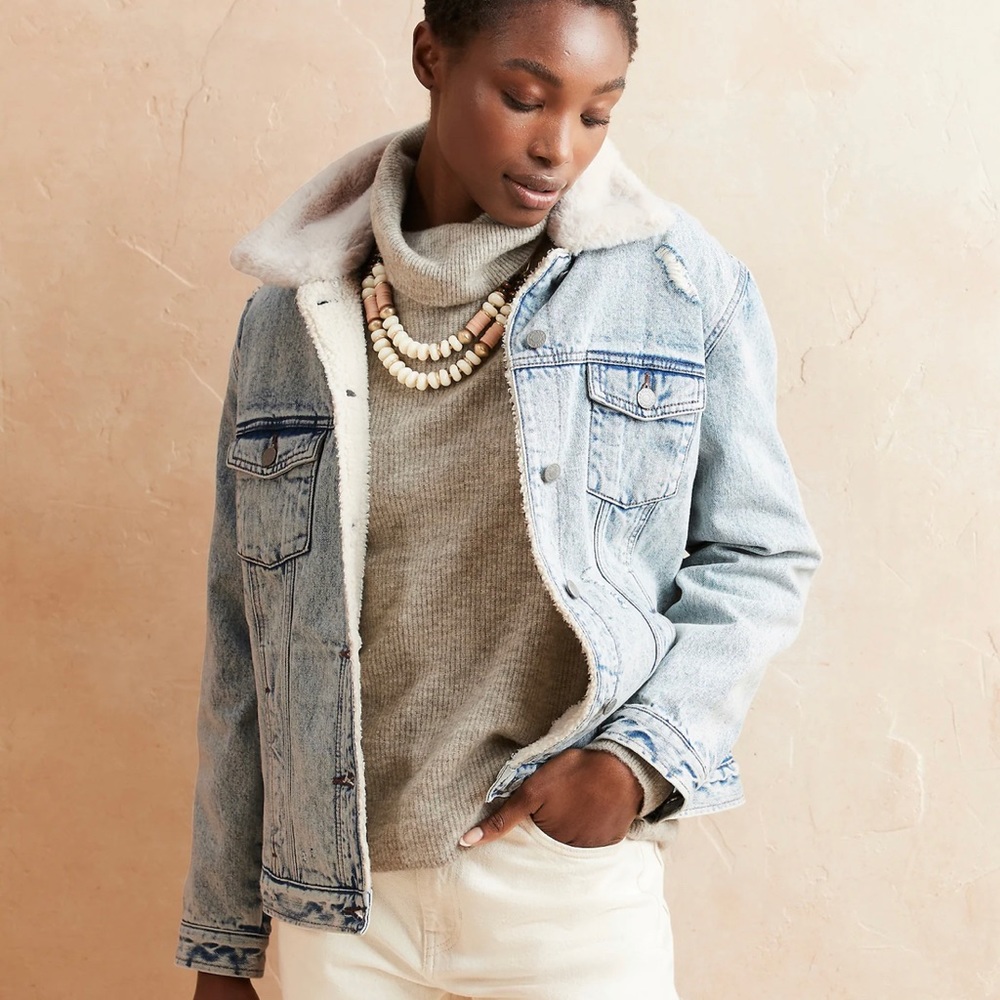 Banana Republic Sherpa Lined Acid Wash Denim Jacket